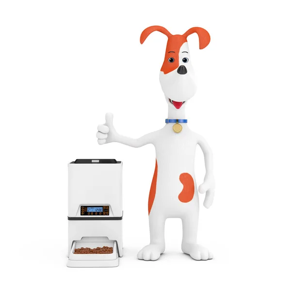 Tekenfilm Schattige Hond Met Automatische Elektronische Digitale Huisdier Dry Food — Stockfoto