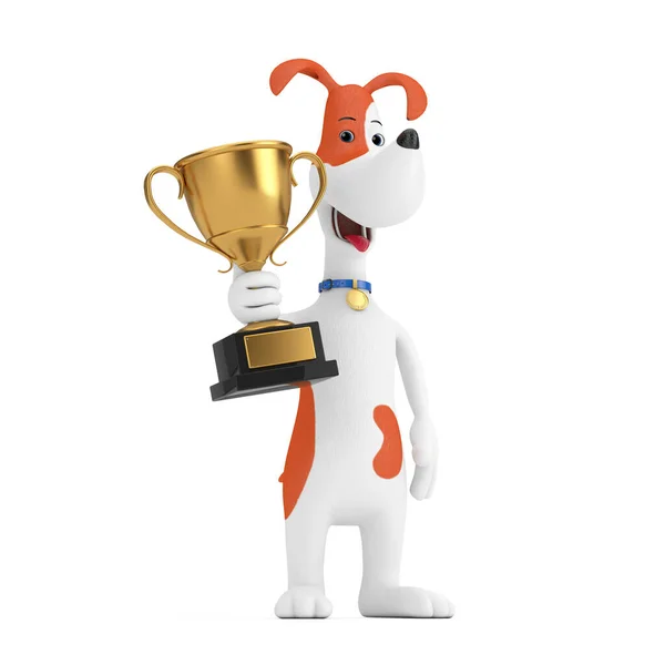 Trophée Cartoon Cute Dog Holding Golden Award Sur Fond Blanc — Photo