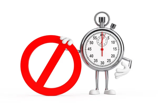 Modern Stopwatch Cartoon Person Character Mascot Red Prohibition Forbidden Sign — Stock Photo, Image