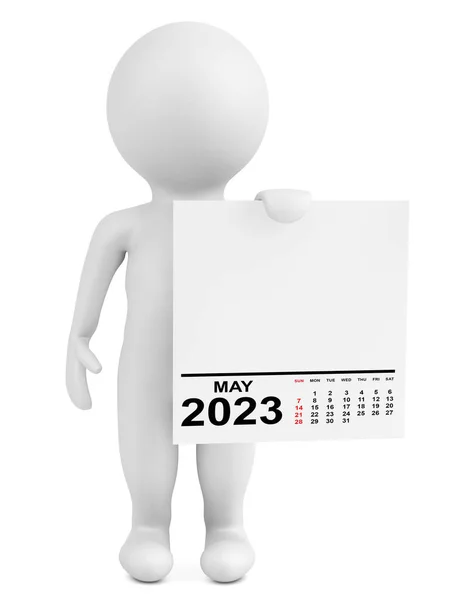 キャラクター保持カレンダー2023年5月白地に年 3Dレンダリング — ストック写真