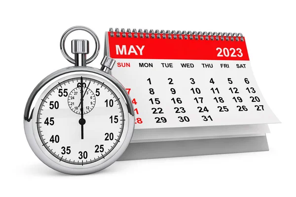 2023 Maj Kalender Med Stoppur Vit Bakgrund Konvertering — Stockfoto