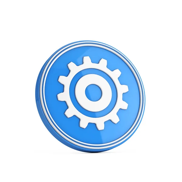 Weißes Zahnradsymbol Blauem Kreis Auf Weißem Hintergrund Darstellung — Stockfoto