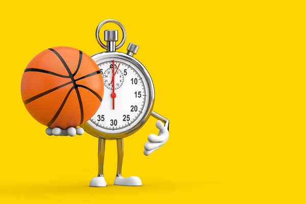 Mascotte Moderne Personnage Dessin Animé Chronomètre Avec Ballon Basket Sur — Photo