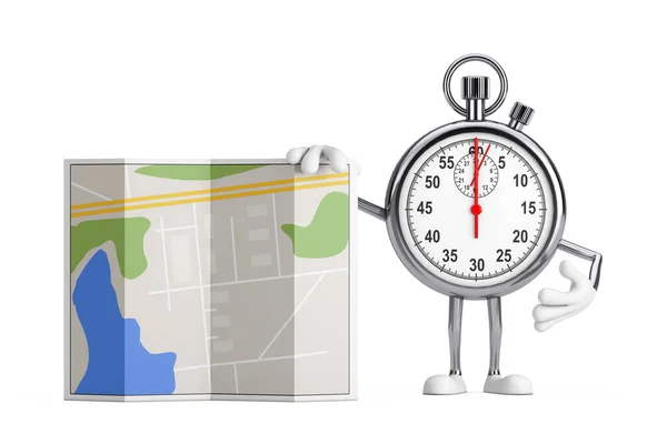 Modern Stopwatch Cartoon Person Character Mascot Abstract City Plan Map — Stock Photo, Image