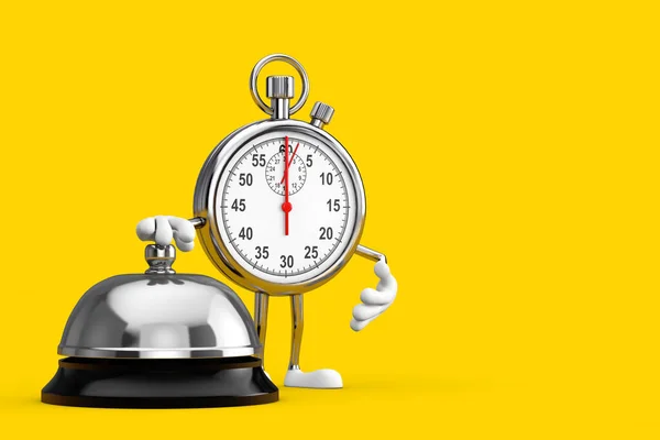 Nowoczesny Stopwatch Maskotka Postaci Kreskówek Hotel Service Bell Call Żółtym — Zdjęcie stockowe