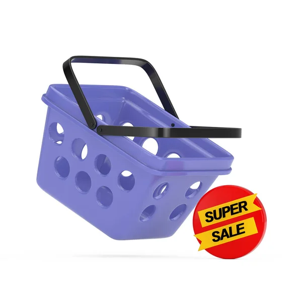 Blue Cartoon Minimal Style Grocery Shopping Basket Super Sale Icon — 스톡 사진