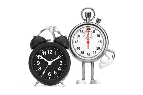 Moderno Cronómetro Personaje Dibujos Animados Mascota Con Reloj Despertador Sobre —  Fotos de Stock