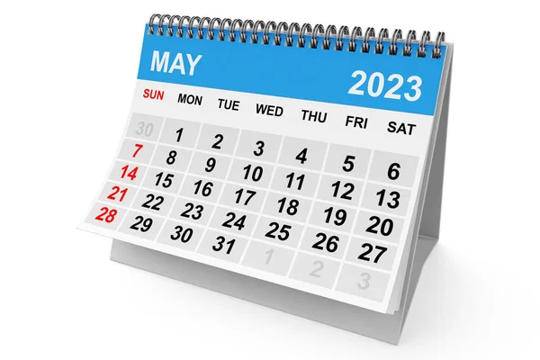 2023年5月白地にカレンダー 3Dレンダリング — ストック写真