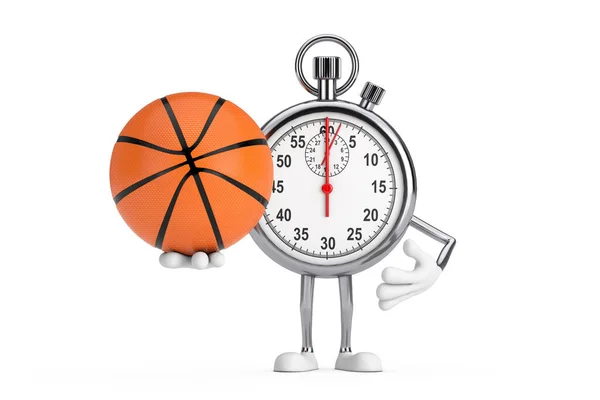 Mascotte Moderne Personnage Dessin Animé Chronomètre Avec Ballon Basket Sur — Photo