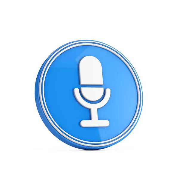 White Microphone Icon Blue Circle Button White Background Rendering — Stock Photo, Image