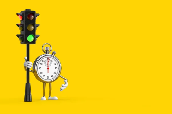 Modern Stopwatch Cartoon Pessoa Personagem Mascote Com Semáforo Verde Sobre — Fotografia de Stock