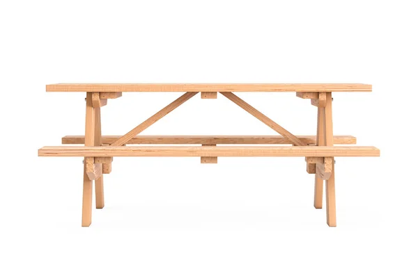 Dřevěný Piknikový Stůl Lavicemi Bílém Pozadí Vykreslování — Stock fotografie