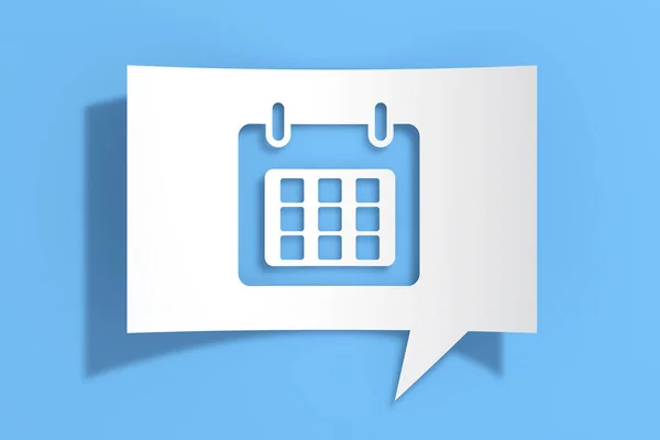Calendar Icon Cutout White Paper Speech Bubble Blue Background Rendering — Stock Photo, Image