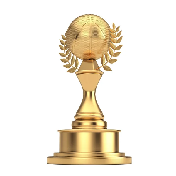 Golden Award Trophy Golden Basketball Ball Laurel Wreath White Background — стокове фото