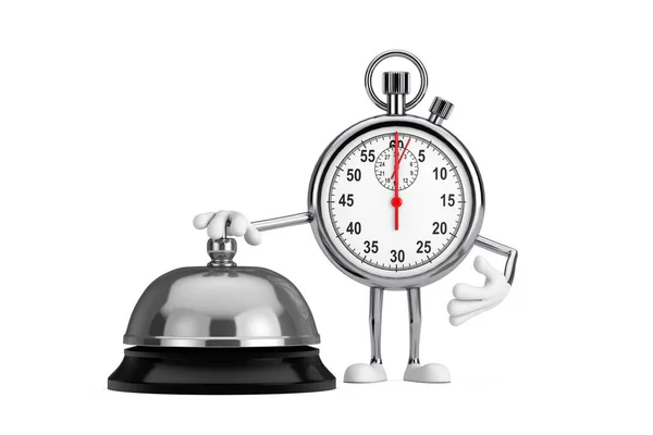 Moderne Stopwatch Cartoon Persoon Karakter Mascotte Met Hotel Service Bell — Stockfoto