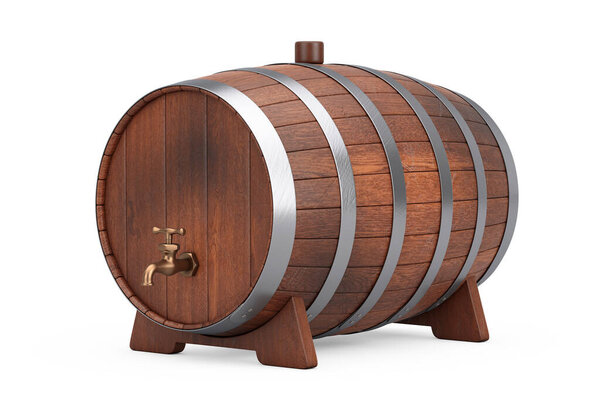 Wooden Oak Barrel on a white background. 3d Rendering 