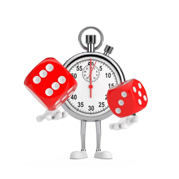 Modern Stopwatch Cartoon Person Character Mascot Red Game Dice Cubes — Stock Photo, Image