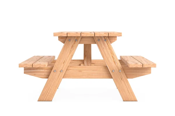 有白色背景长椅的木制野餐桌 3D渲染 — 图库照片