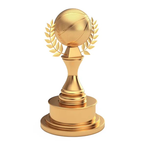 Golden Award Trophy Golden Basketball Ball Laurel Wreath White Background — Stock Photo, Image