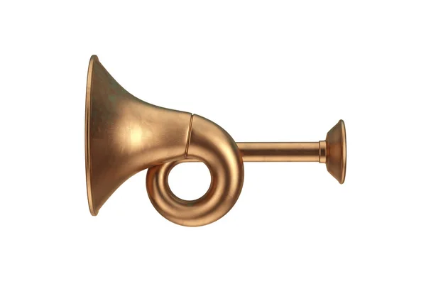 Copper Hunting Horn Λευκό Φόντο Απόδοση — Φωτογραφία Αρχείου