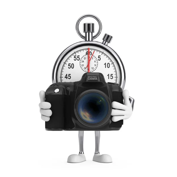 Modern Stopwatch Cartoon Pessoa Personagem Mascote Com Câmera Fotográfica Digital — Fotografia de Stock