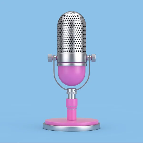 Cartoon Pink Microphone Web Icône Sur Fond Bleu Rendu — Photo