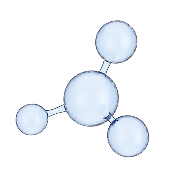 Modelo Molécula Vidrio Abstracto Azul Sobre Fondo Blanco Renderizado — Foto de Stock
