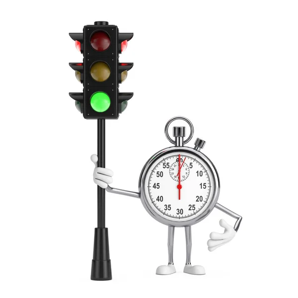 Modern Stopwatch Cartoon Person Character Mascot Traffic Green Light White — Stock Photo, Image