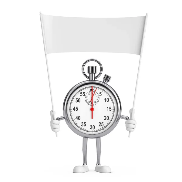 Modern Stopwatch Cartoon Person Character Mascot Empty White Blank Banner — Stock Photo, Image