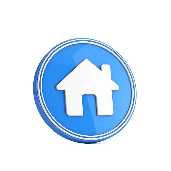 White Home House Icon Blue Circle Button White Background Rendering — Stock Photo, Image