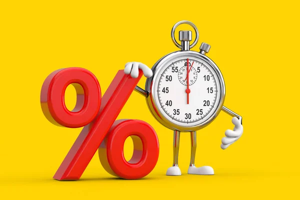 Modern Stopwatch Cartoon Person Character Mascot Red Retail Percent Sale — Stock Photo, Image