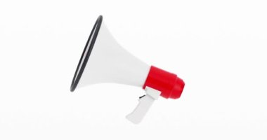 4k Çözünürlük Videosu: Kırmızı Retro Megaphone Döngüsü Alfa Matte ile beyaz arkaplan üzerinde dönüyor