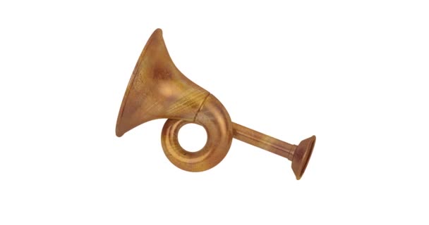 Resolution Video Copper Hunting Horn Seamless Looped Rotating White Background — 비디오