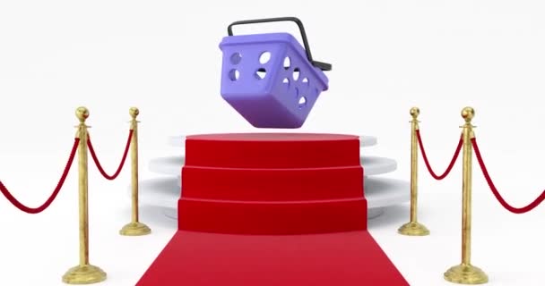 Rezoluție Video Blue Cartoon Shopping Basket Icon Ceremony Award Stage — Videoclip de stoc