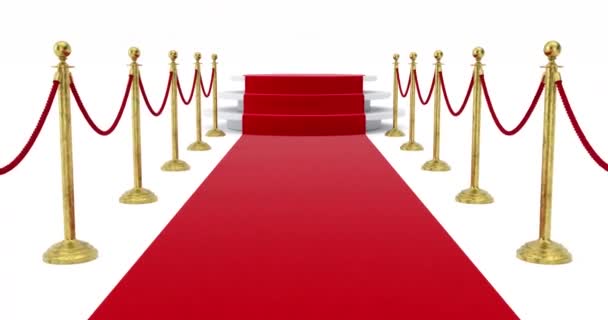 4K解像度短片 产品推广奖 颁奖典礼 金绳屏障红地毯及阿尔法衬垫白色背景颁奖典礼 — 图库视频影像