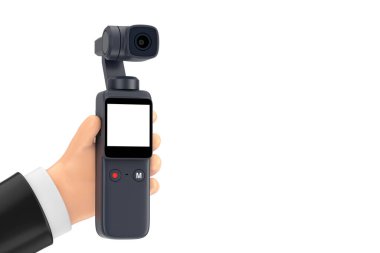 Cep kameralı, beyaz arka planda, Çizgi El 'de Gimbal Action Camera. 3d Hazırlama 
