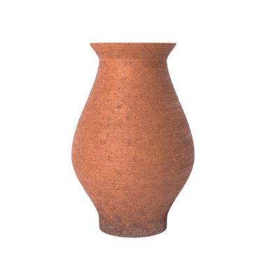 Beyaz arka planda Retro Orange Clay Seramik Vazosu. 3d Hazırlama 