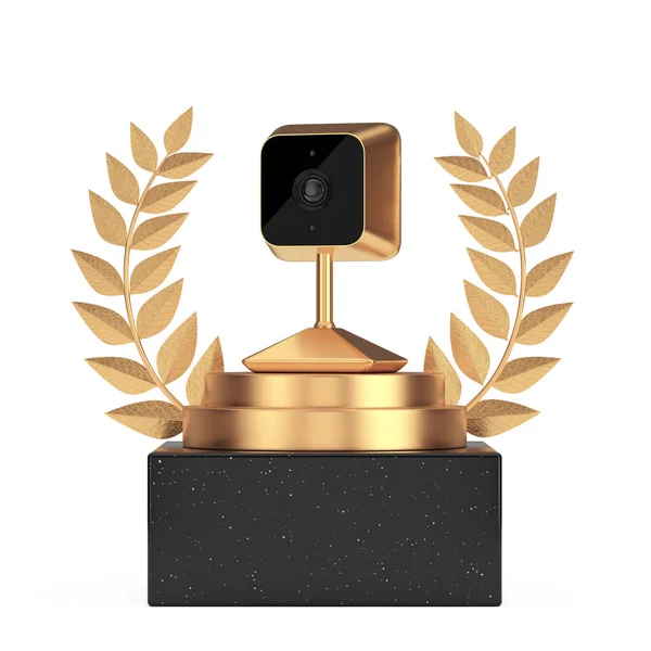 Winner Award Cube Gold Laurel Wreath Podium Stage Pedestal Golden — 스톡 사진