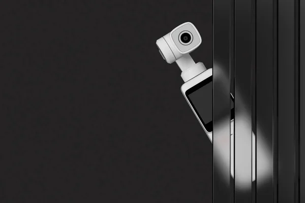 Beyaz Cep Kamerası Cam Strip Panelleri Nin Arkasındaki Koyu Renk — Stok fotoğraf