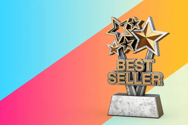Trofeo Golden Best Seller Business Award Sobre Fondo Diagonal Multicolor —  Fotos de Stock