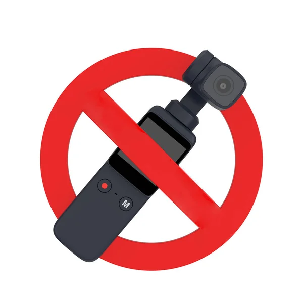Black Pocket Handheld Gimbal Action Camera Com Proibição Vermelha Sinal — Fotografia de Stock