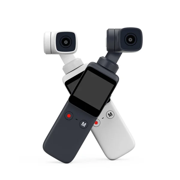 Schwarz Weiße Handheld Gimbal Action Kameras Auf Weißem Hintergrund Darstellung — Stockfoto