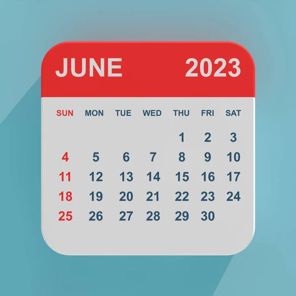 Icono Plano Calendario Junio 2023 Sobre Fondo Azul Renderizado — Foto de Stock