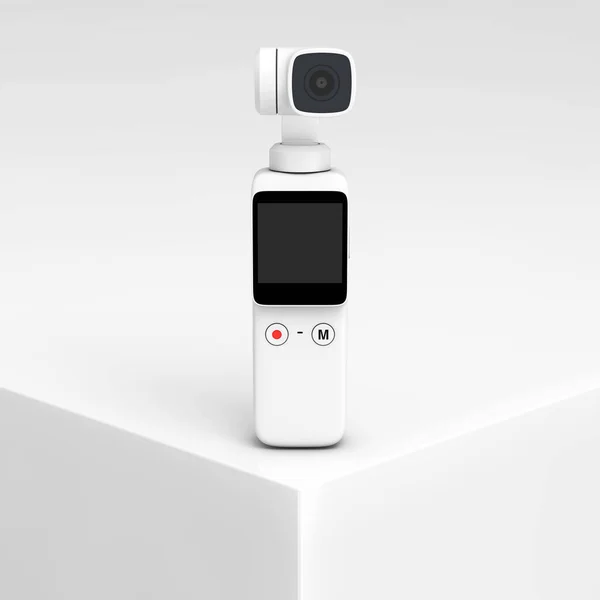 White Pocket Handheld Gimbal Action Camera White Product Presentation Podium — Stock Photo, Image