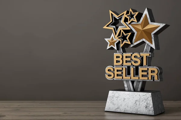 Golden Best Seller Business Award Trophy Ett Träbord Konvertering — Stockfoto