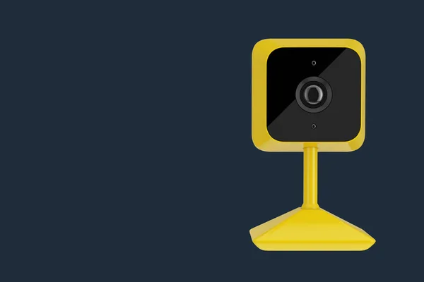 Amarelo Modern Web Camera Fundo Azul Escuro Renderização — Fotografia de Stock