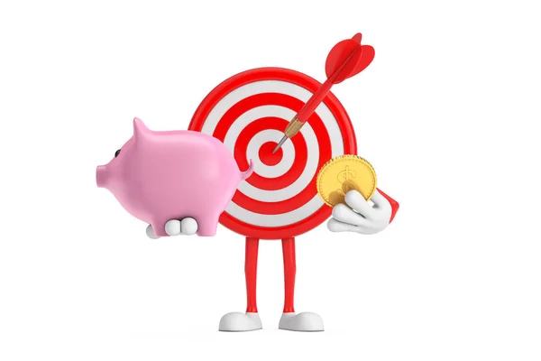 Archery Target Dart Center Cartoon Person Character Mascot Piggy Bank — Stock Photo, Image