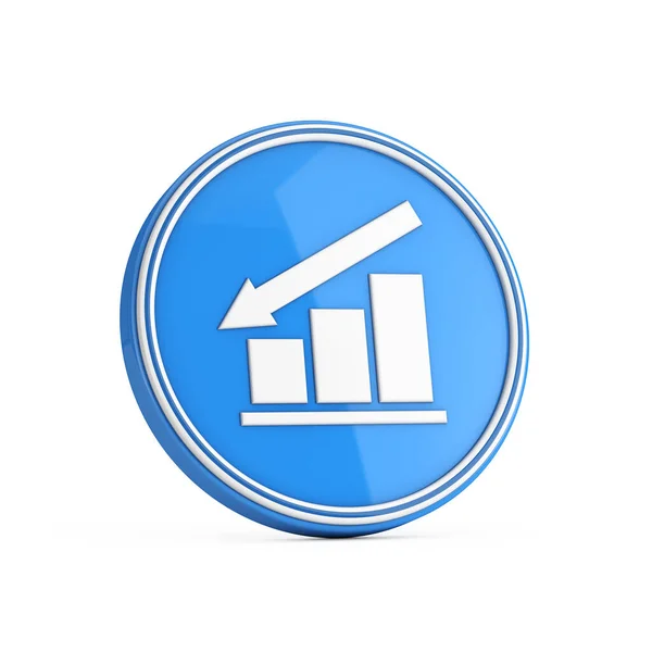 Decrease Arrow and Bar Chart Graph Diagram Statistical Business Icon in Blue Circle Button on a white background. 3d Rendering