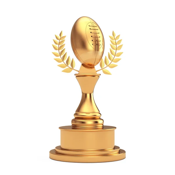 Golden Award Trophy Golden Classic Old Rugby Ball Laurel Wreath — Stock Photo, Image