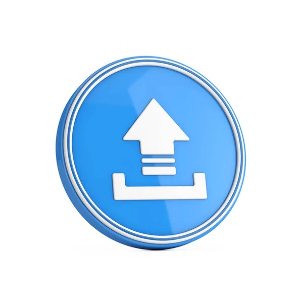Upload Icon Blue Circle Button White Background Rendering — Stock Photo, Image